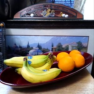 🍱🍎🍊Farmhouse 100% Bamboo Tray 🍒🍌🍍🍓Red Laquer Covered, 23"×11"×4". 🆕